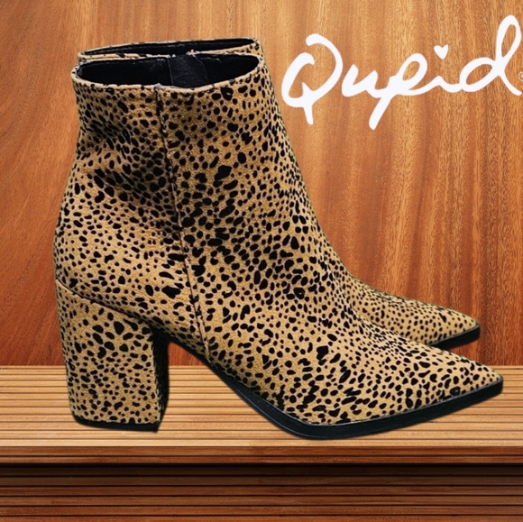 QUPID | Cheetah spotted high-ankle heeled boots - Picture 1 of 14